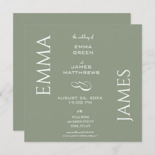 Elegant Sage Green & White Script Wedding Square  Invitation