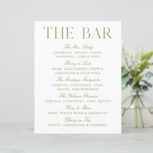 Elegant Sage Green & White Wedding Bar Sign