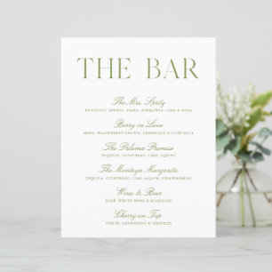 Elegant Sage Green & White Wedding Bar Sign