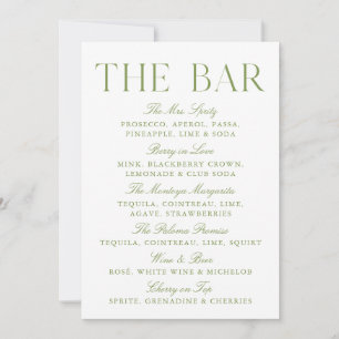 Elegant Sage Green & White Wedding Bar Sign Invitation