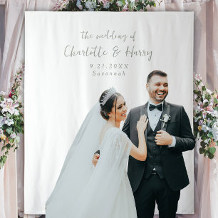 Elegant Sage Green & White Wedding Photo Backdrop Tapestry