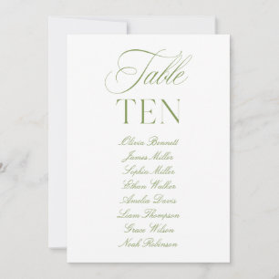 Elegant Sage Green & White Wedding Table Number