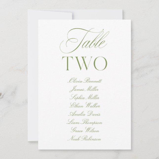 Elegant Sage Green & White Wedding Table Number (Front)