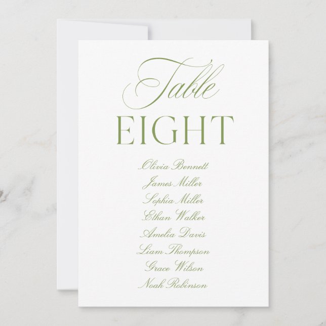 Elegant Sage Green & White Wedding Table Number (Front)