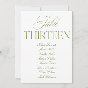 Elegant Sage Green & White Wedding Table Number