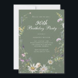 Elegant Sage Green Wildflower 90th Birthday Party Invitation<br><div class="desc">Elegant Sage Green Wildflower 90th Birthday Party Invitation</div>
