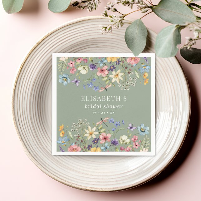 Elegant Sage Green Wildflower  Bridal Shower Napkin (Creator Uploaded)