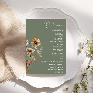 Elegant Sage Green Wildflower Wedding Program Card