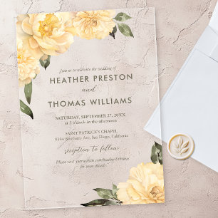Elegant Sage Green Yellow Floral Wedding Acrylic Invitations