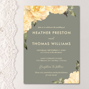 Elegant Sage Green Yellow Floral Wedding Invitation