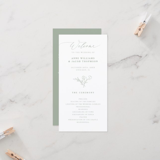 Elegant Sage Greenery Boho Floral Wedding Program (Front/Back In Situ)