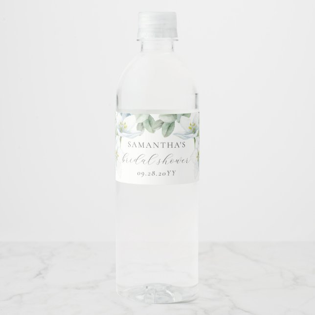 Elegant Sage Greenery Chocolate Candy Favours Water Bottle Label (Front)