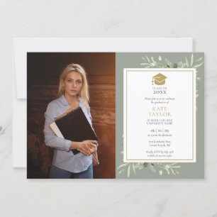 Elegant Sage Greenery Gold Graduation Party Photo  Invitation