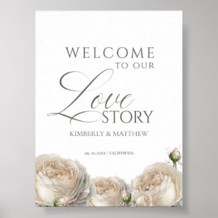 Elegant Sage Greenery Roses Welcome Wedding Sign