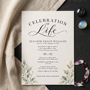 Elegant Sage Greenery Script Celebration of Life Invitation
