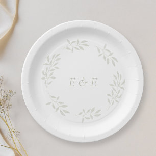 Elegant Sage Greenery Wedding Party Paper Plate