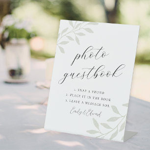 Elegant Sage Greenery Wedding Photo Guestbook Pedestal Sign