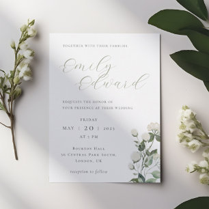 Elegant Sage Greenery & White Florall Wedding Invitation
