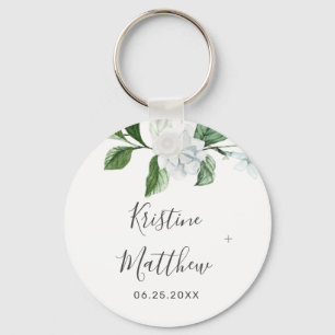 Elegant Sage Greenery Wreath White Floral Wedding Keychain