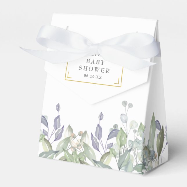 Elegant Sage Lilac Greenery Baby Shower Favour Box (Front Side)