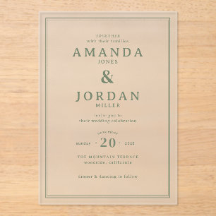 Elegant Sage Minimalist Wedding Acrylic Invitations