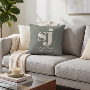 Elegant sage monogram initials throw pillow