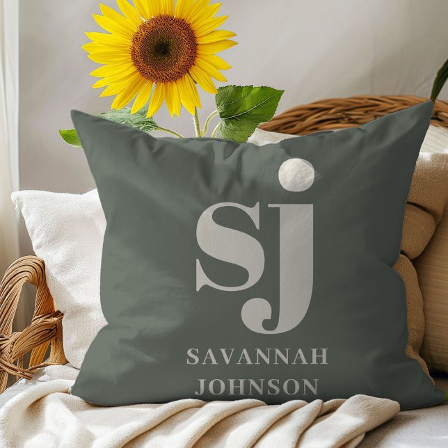 Elegant sage monogram initials  throw pillow (Creator Uploaded)