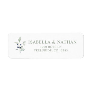 Elegant Sage Navy Greenery Return Address Wedding 