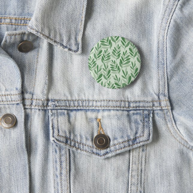 Elegant Sage & Olive Leaf Nature Pattern 2 Inch Round Button (In Situ)
