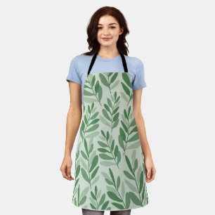 Elegant Sage & Olive Leaf Nature Pattern Apron