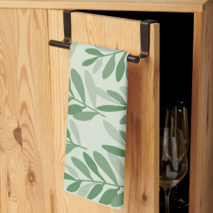 Elegant Sage & Olive Leaf Nature Pattern Kitchen Towel