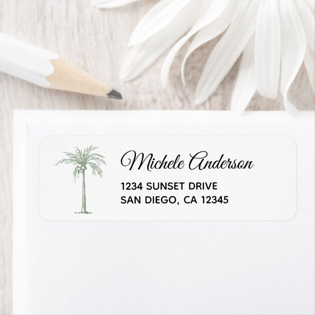 Elegant Sage Palm Tree Wedding Return Address (Insitu)