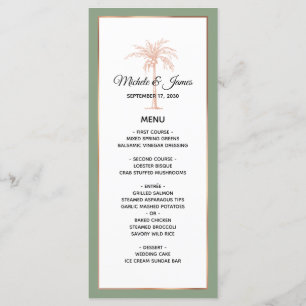 Elegant Sage Rose Gold Copper Palm Tree Wedding Menu