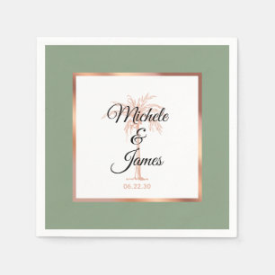Elegant Sage Rose Gold Palm Tree Tropical Wedding Napkin