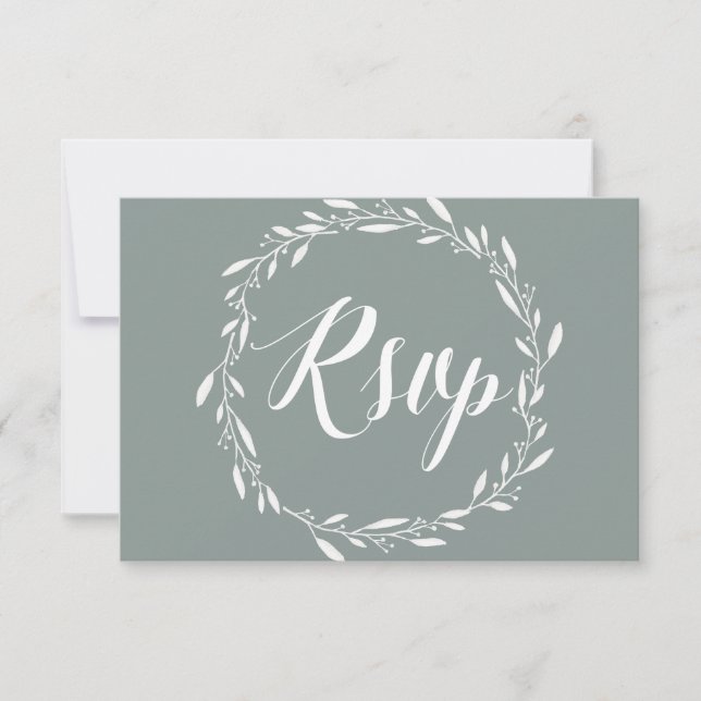Elegant Sage RSVP Cards For Wedding With Wreath (Front)