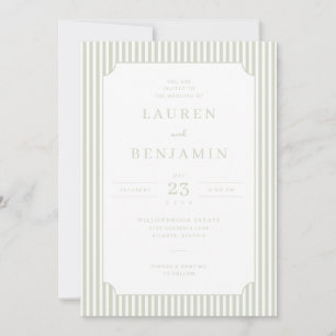 Elegant Sage Striped Wedding Invitation
