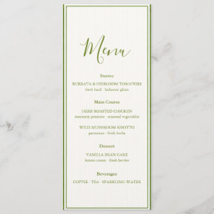 Elegant Sage Striped Wedding Menu
