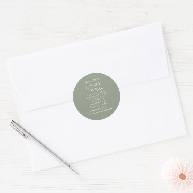 Elegant Sage the Night Before Wedding Thank You Classic Round Sticker (Envelope)