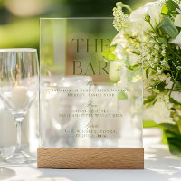 Élégant Sage Vert Acrylique Mariage Bar Menu Signe