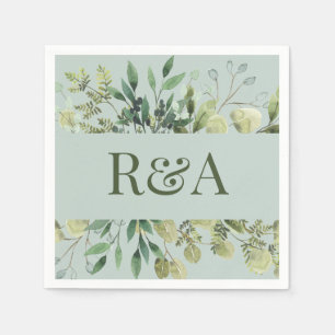 Elegant Sage Watercolor Custom Monogram Wedding Napkin