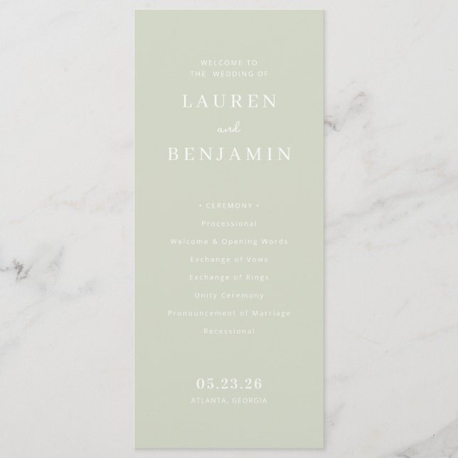 Elegant Sage Wedding Ceremony Program (Front)