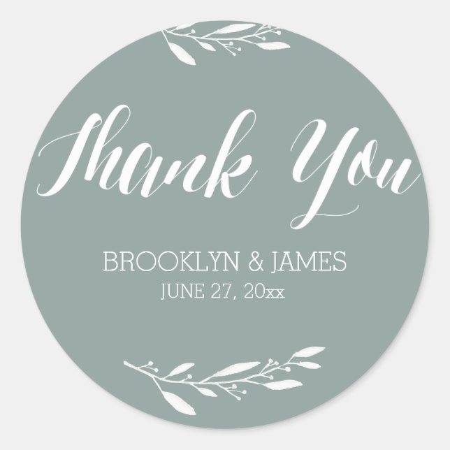 Elegant Sage Wedding Favour Stickers Round Floral (Front)