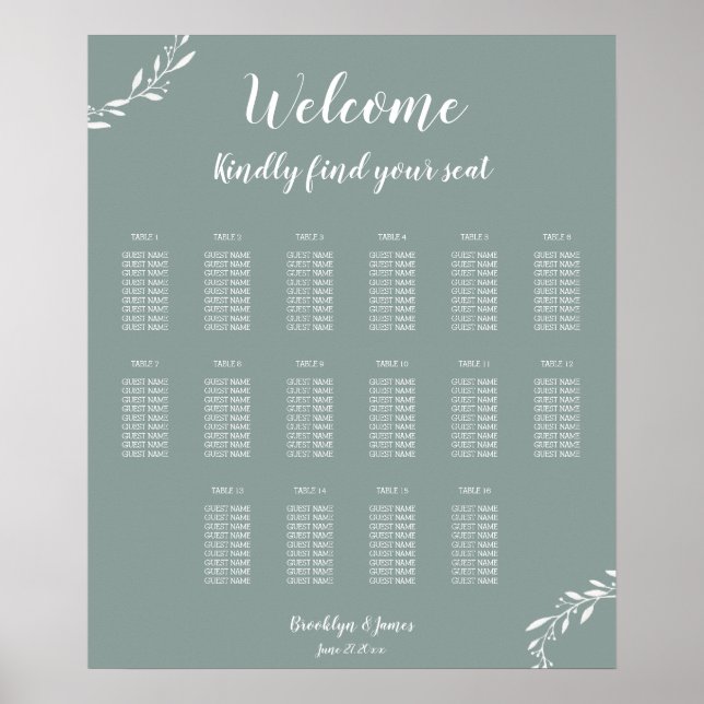 Elegant Sage Wedding Seating Chart 20x24 (Front)