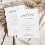 Elegant Sage Wedding Welcome Letter & Itinerary<br><div class="desc">These elegant sage wedding welcome letter & itinerary cards are perfect for a simple wedding. The neutral design features a minimalist card decorated with romantic and whimsical sage green typography. The front of the card features a welcome letter and the back of the card features the wedding itinerary. These notes...</div>