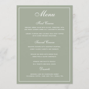 Elegant Sage White Script Wedding Menu