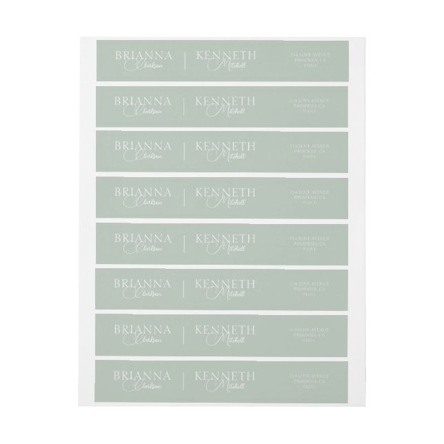 Elegant Sage With White Modern and Script Wedding Wrap Around Label (Sheet)