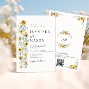 Elegant Sage Yellow Flowers Sunflowers Wedding Invitation