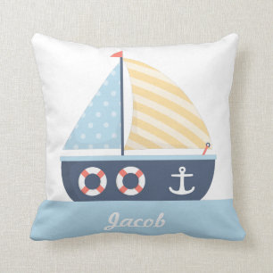 Elegant Sail boat Nautical Theme Boys Room Decor Throw Pillow