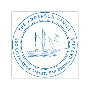 Elegant Sailboat Family Name & Return Address Self-inking Stamp
