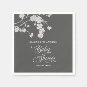Elegant Sakura Cherry Blossoms Baby Shower Black Napkin
